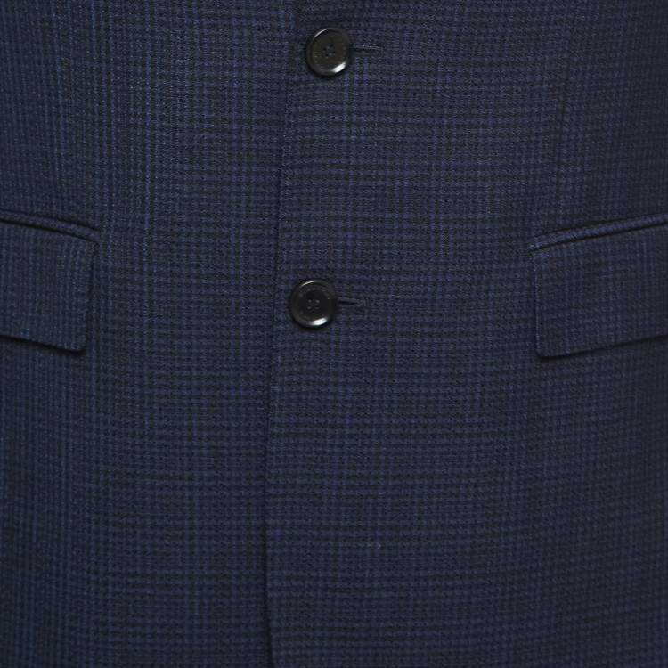 Pre Owned Burberry Navy Blue Patterned Wool Single Breasted Blazer M