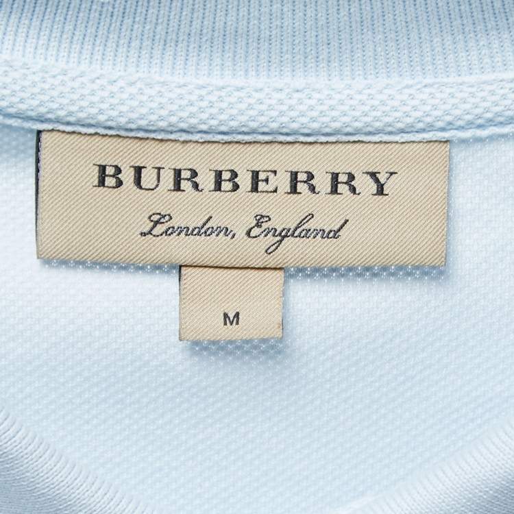 Pre Owned Burberry Light Blue Logo Embroidered Cotton Pique Polo T-Shirt M