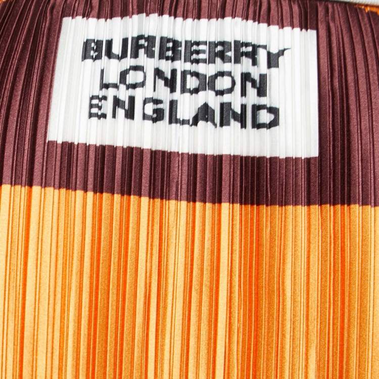 Pre Owned Burberry Brown/Orange Striped Plisse Pleated Polo T-Shirt M