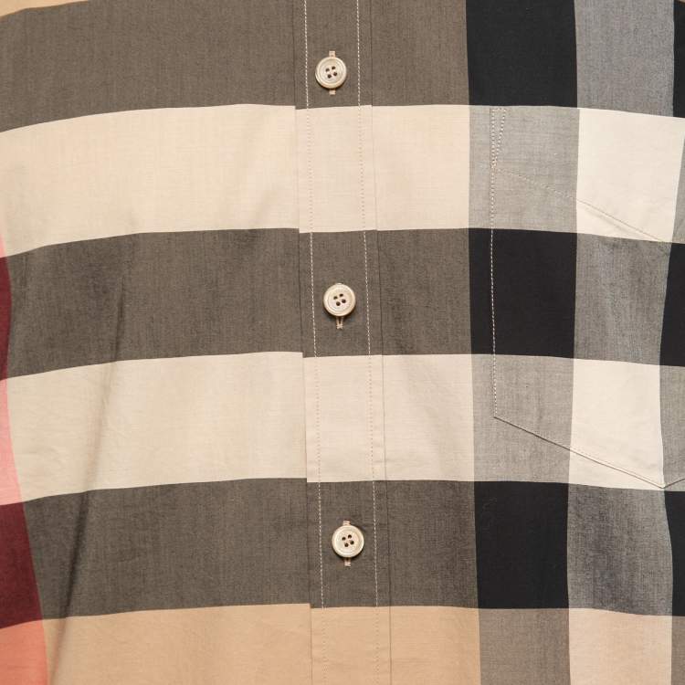 Pre Owned Burberry Beige Checked Cotton Button Front Half Sleeve Shirt XXL