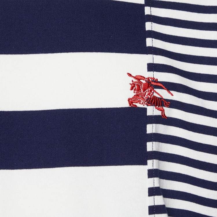 Pre Owned Burberry Blue Striped Cotton Knit Crewneck T-Shirt XL