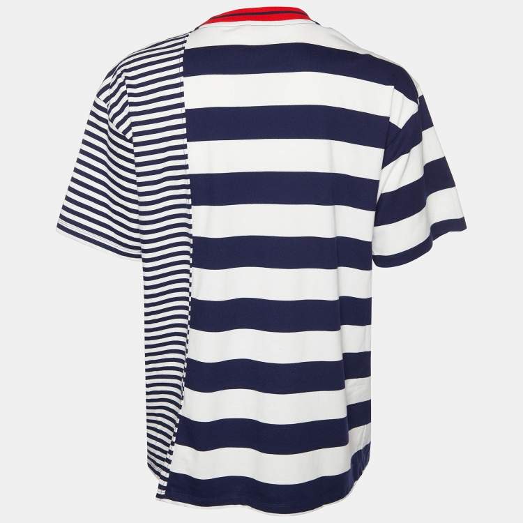 Pre Owned Burberry Blue Striped Cotton Knit Crewneck T-Shirt XL