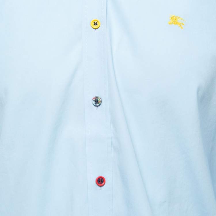Pre Owned Burberry Blue Cotton Button Front Full Sleeve Shirt M