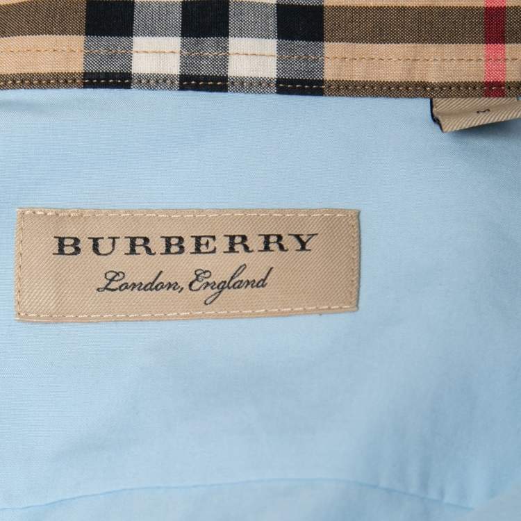 Pre Owned Burberry Blue Cotton Button Front Full Sleeve Shirt M
