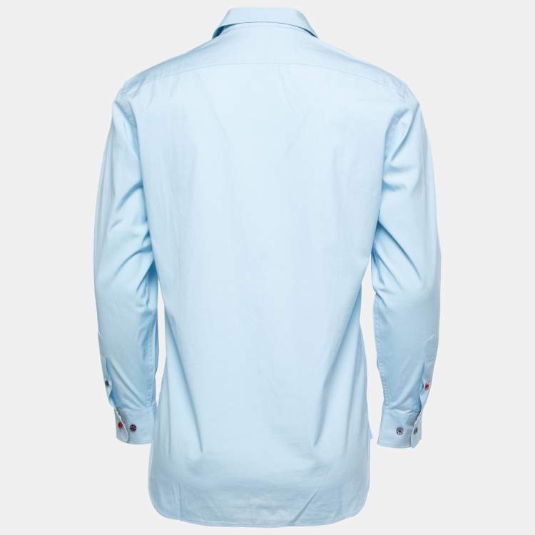 Pre Owned Burberry Blue Cotton Button Front Full Sleeve Shirt M
