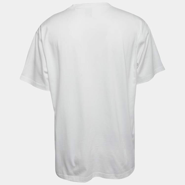 Pre Owned Burberry White Cotton Logo Applique T-Shirt L