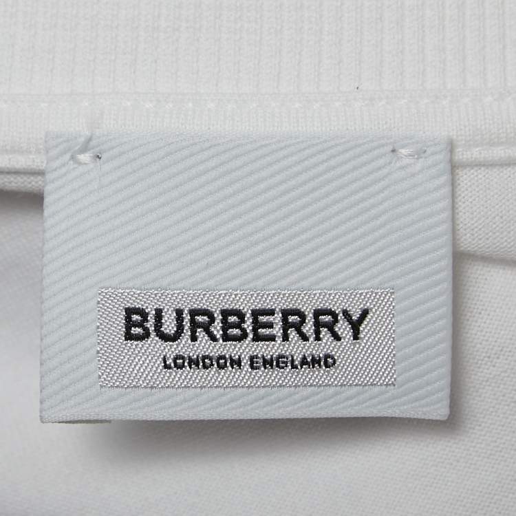 Pre Owned Burberry White Cotton Logo Applique T-Shirt L