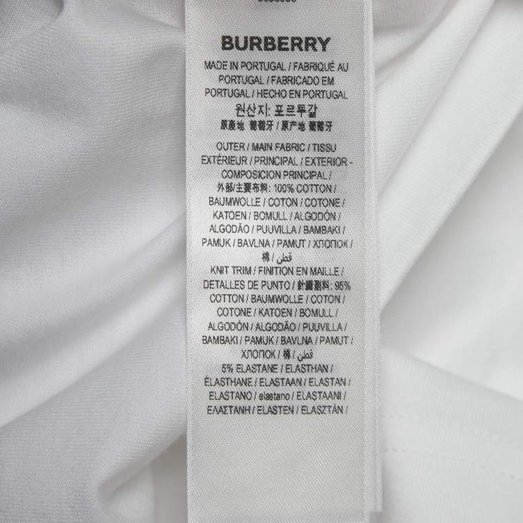 Pre Owned Burberry White Cotton Logo Applique T-Shirt L