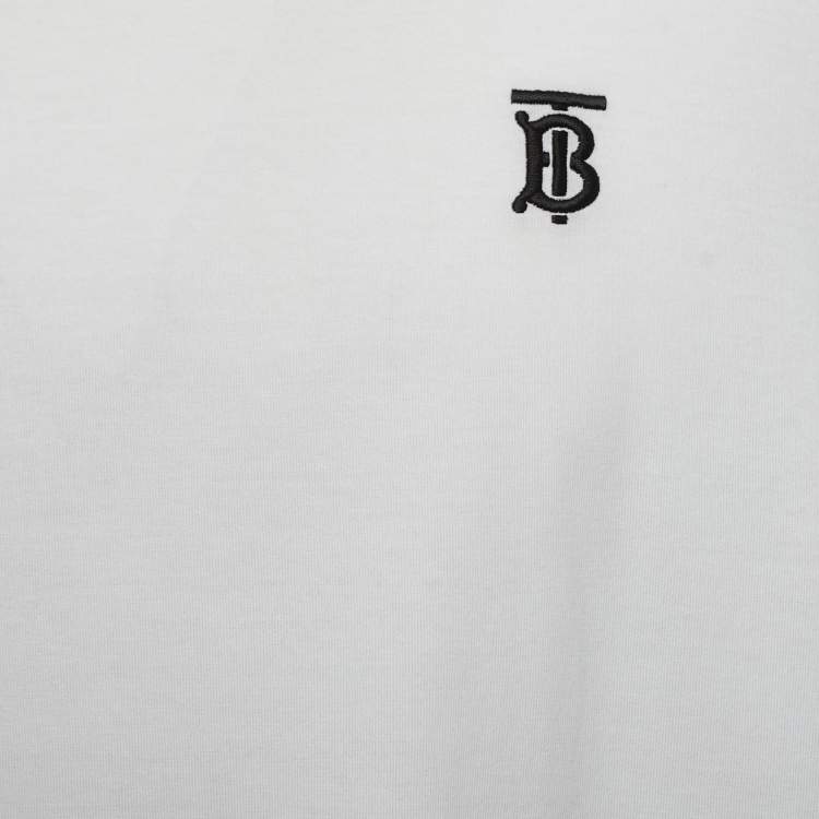 Pre Owned Burberry White Logo Embroidered Cotton Crew Neck Short Sleeve T-Shirt XL