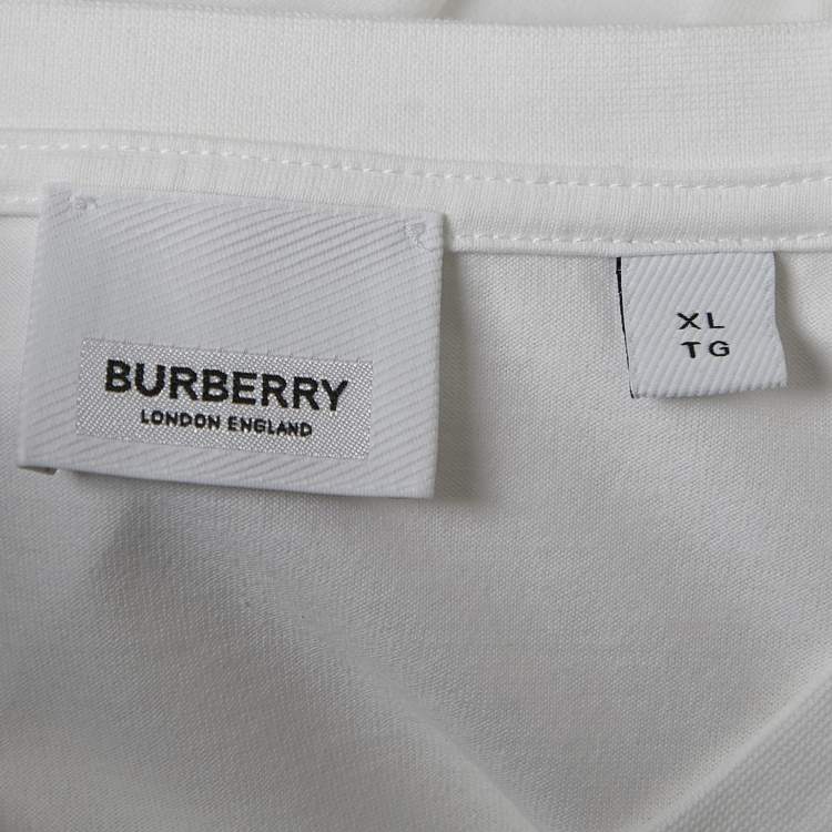 Pre Owned Burberry White Logo Embroidered Cotton Crew Neck Short Sleeve T-Shirt XL