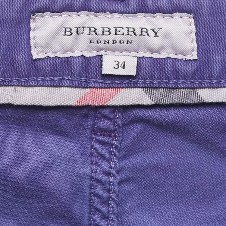 Pre Owned Burberry Purple Cotton Regular Fit Trousers L