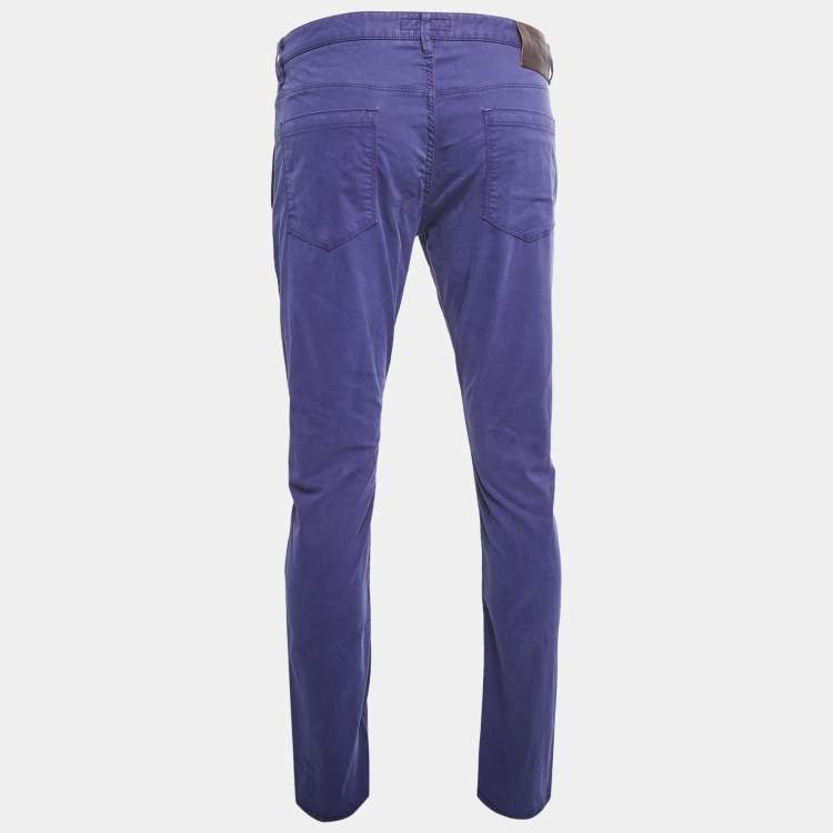 Pre Owned Burberry Purple Cotton Regular Fit Trousers L