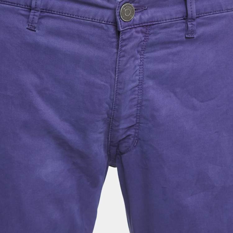 Pre Owned Burberry Purple Cotton Regular Fit Trousers L