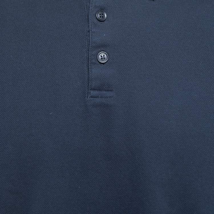 Pre Owned Burberry Navy Blue Cotton Pique Logo Intarsia Polo T-Shirt XL