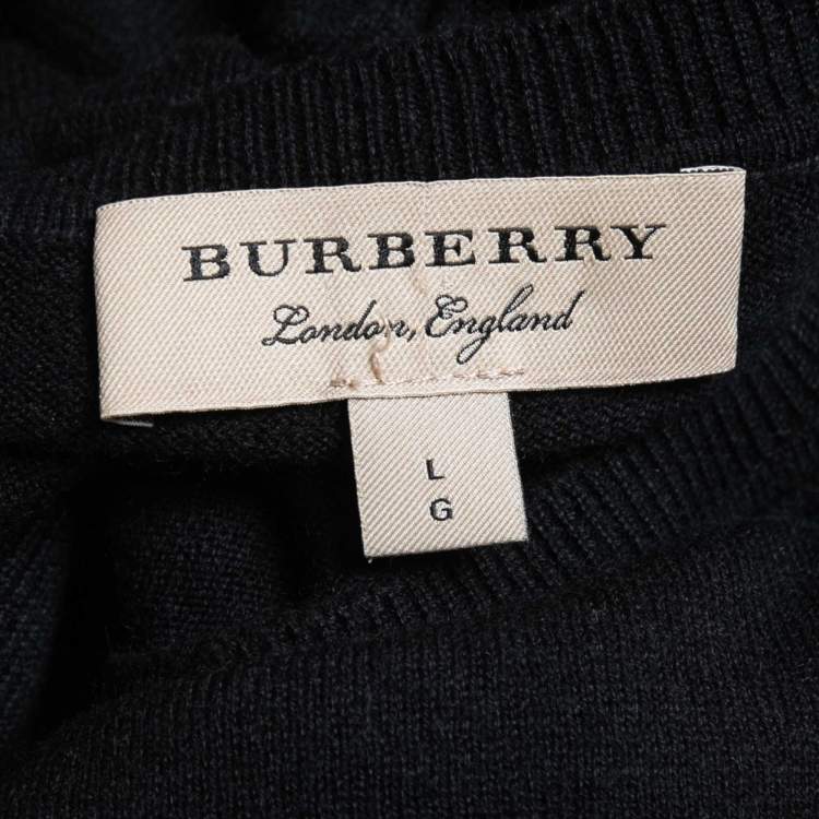 Pre Owned Burberry Black Wool Crew Neck Pullover L
