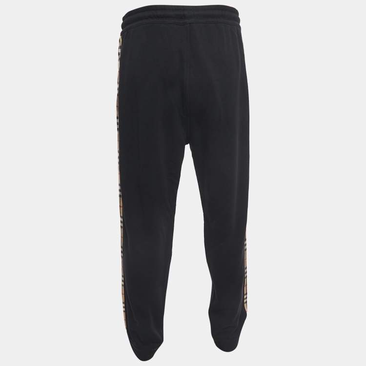 Pre Owned Burberry Black Cotton Vintage Check Paneled Jog Pants XL