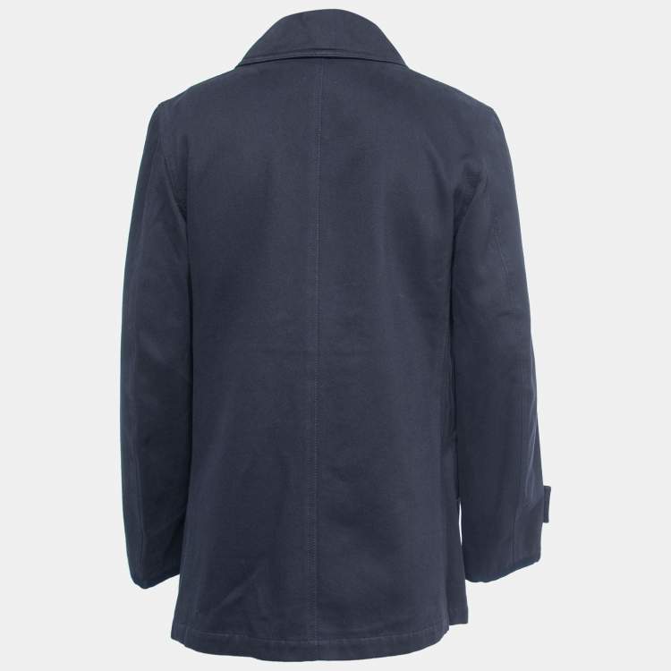 Pre Owned Burberry Vintage Navy Blue Cotton Single Breasted Coat XL