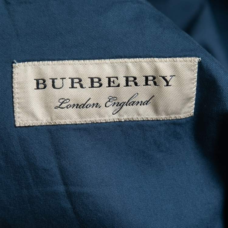 Pre Owned Burberry Navy Blue Cotton Button Front Blazer XXL