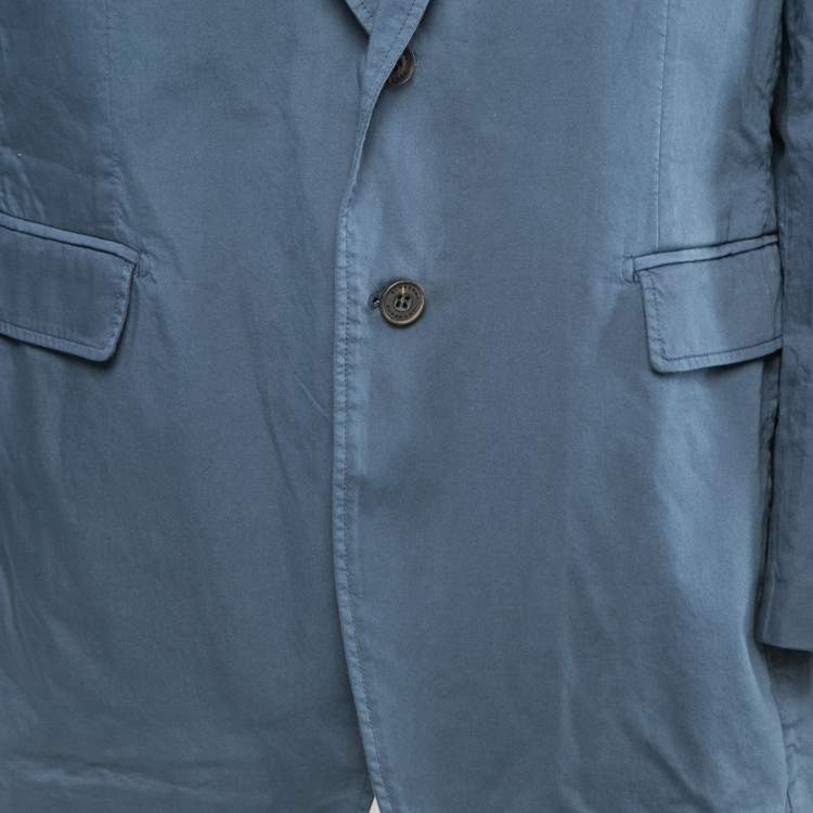 Pre Owned Burberry Navy Blue Cotton Button Front Blazer XXL