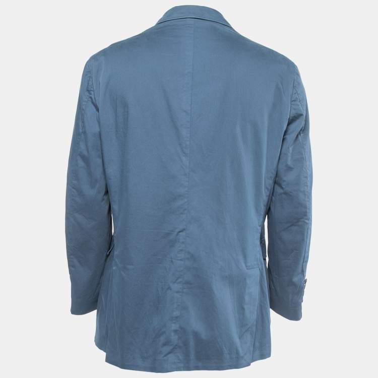 Pre Owned Burberry Navy Blue Cotton Button Front Blazer XXL