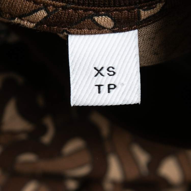Pre Owned Burberry Brown TB Monogram Striped Cotton Crew Neck T-Shirt XS