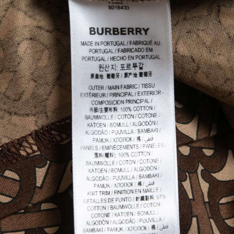 Pre Owned Burberry Brown TB Monogram Striped Cotton Crew Neck T-Shirt XS
