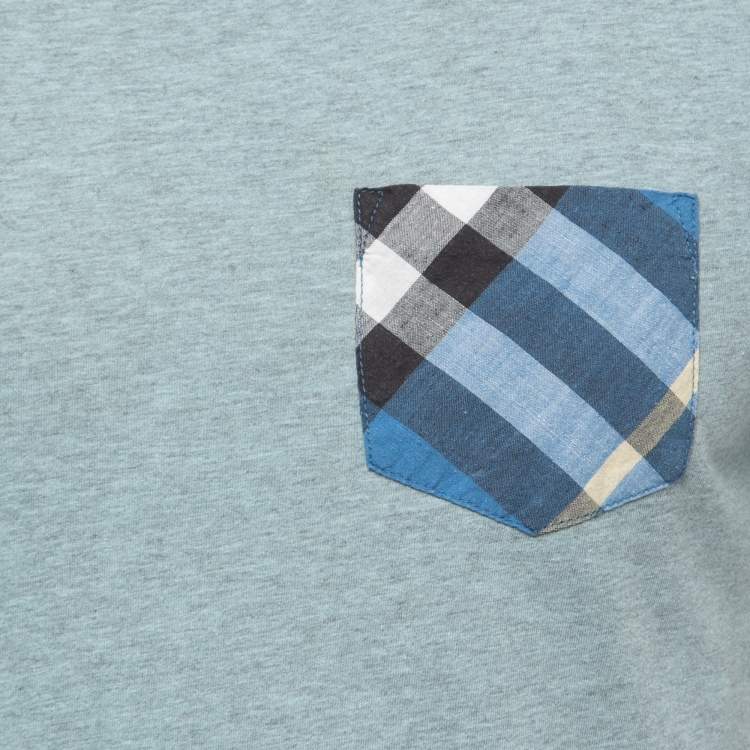 Pre Owned Burberry Brit Light Blue Cotton Knit Nova Check Pocket Detail T-Shirt S