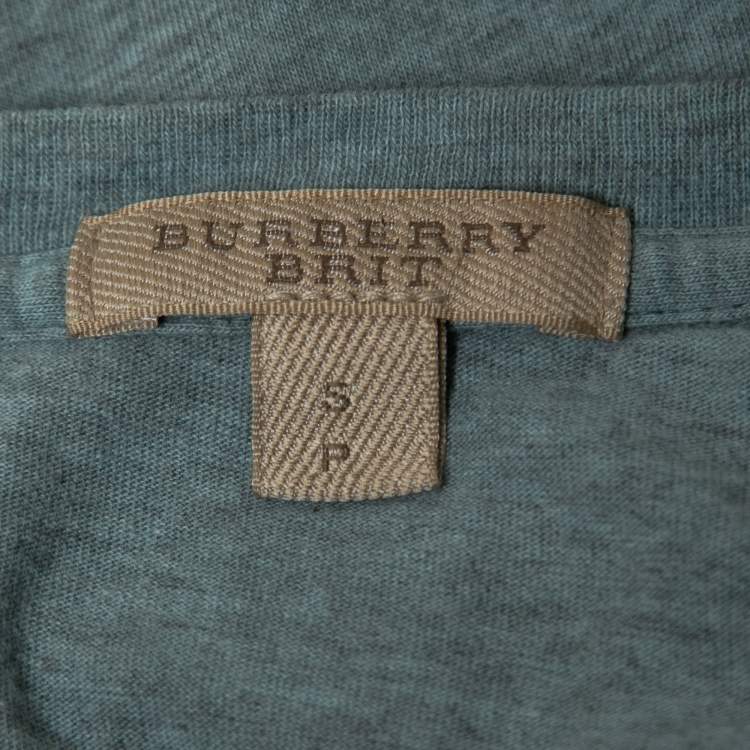 Pre Owned Burberry Brit Light Blue Cotton Knit Nova Check Pocket Detail T-Shirt S