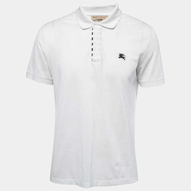 Pre Owned Burberry White Logo Embroidered Cotton Pique Polo T-Shirt L