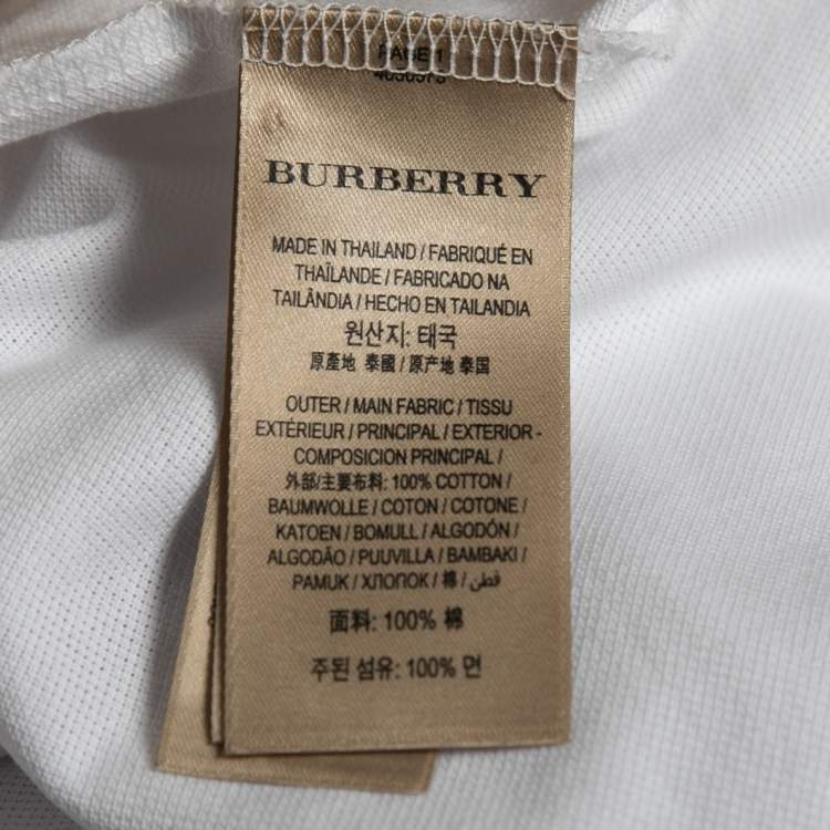 Pre Owned Burberry White Logo Embroidered Cotton Pique Polo T-Shirt L