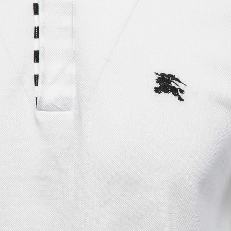 Pre Owned Burberry White Logo Embroidered Cotton Pique Polo T-Shirt L