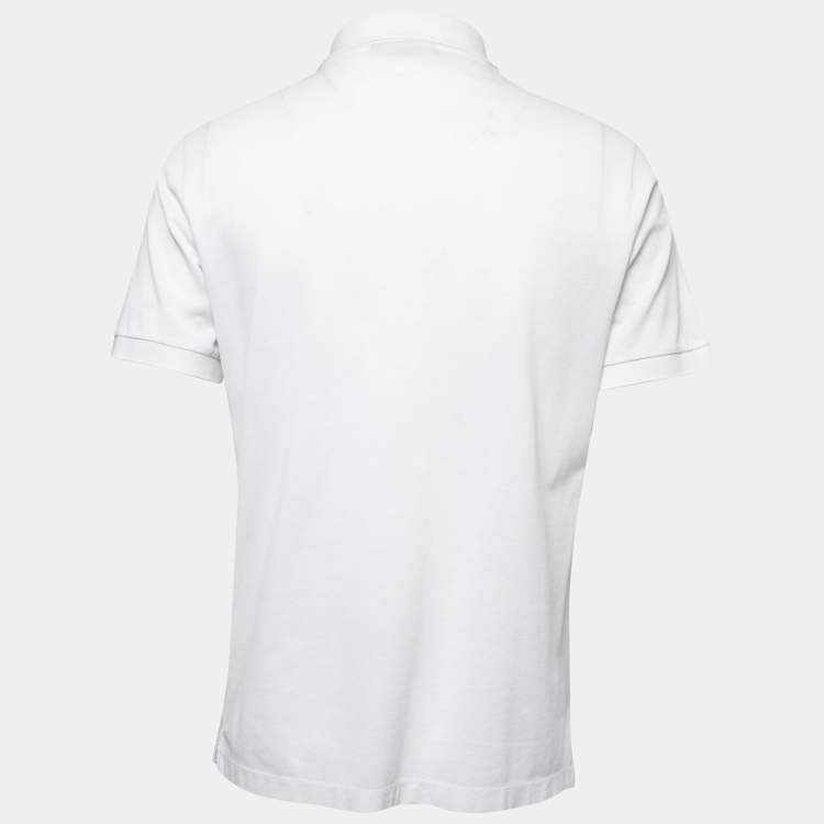 Pre Owned Burberry White Logo Embroidered Cotton Pique Polo T-Shirt L