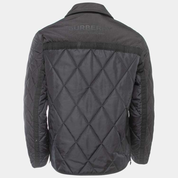 Pre Owned Burberry Black Quilted Nylon Zip Front Jacket XL