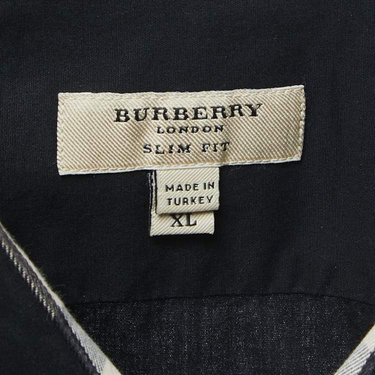 Pre Owned Burberry Black Logo Embroidered Cotton Button Front Slim Fit Shirt XL