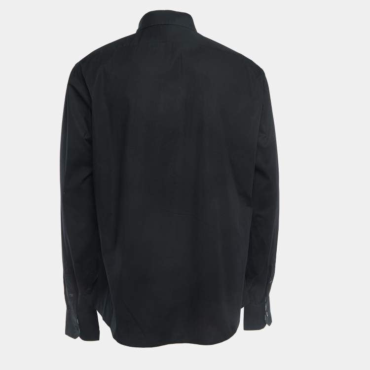 Pre Owned Burberry Black Logo Embroidered Cotton Button Front Slim Fit Shirt XL