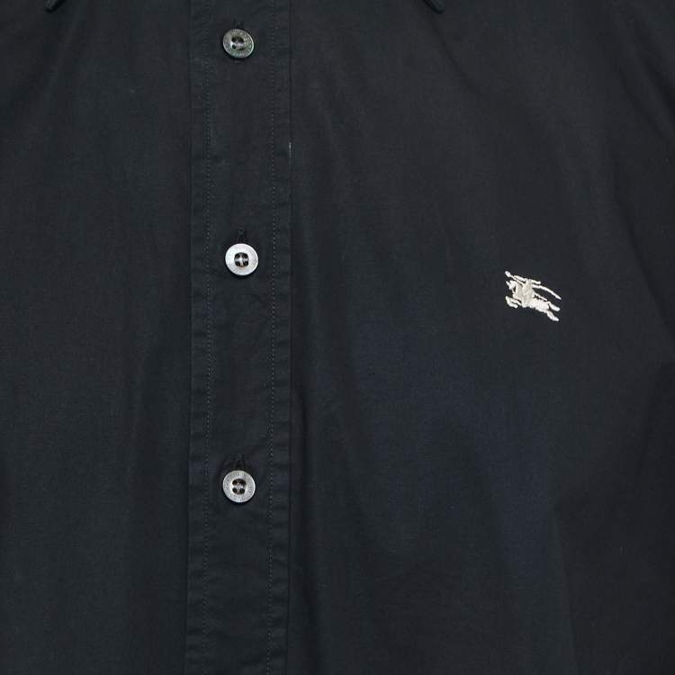 Pre Owned Burberry Black Logo Embroidered Cotton Button Front Slim Fit Shirt XL