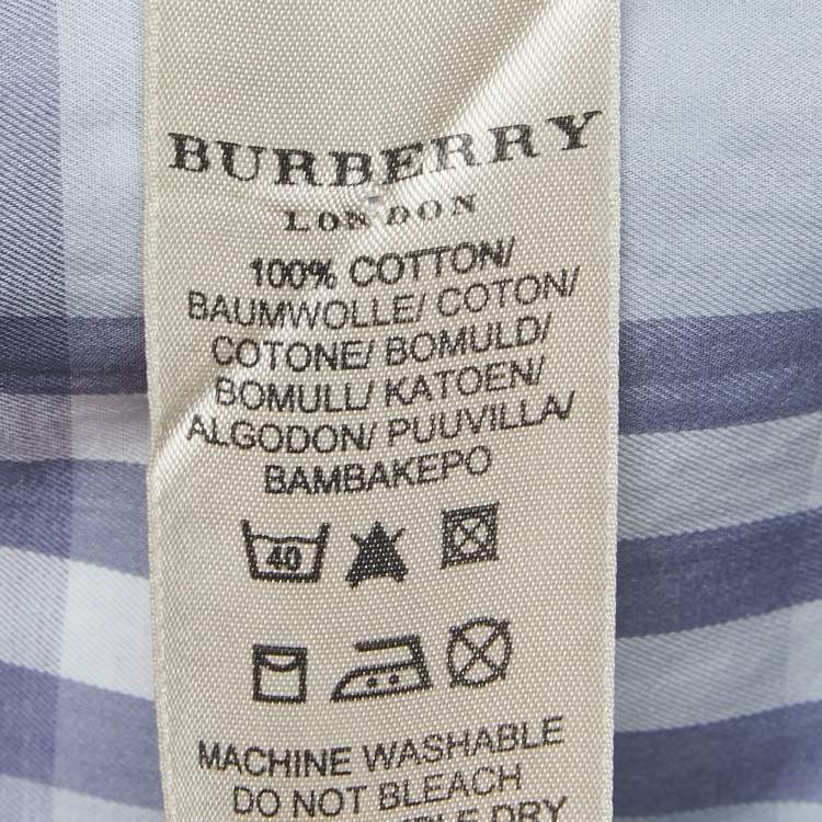 Pre Owned Burberry Blue Plaid Cotton Button Down Full Sleeve Shirt XL