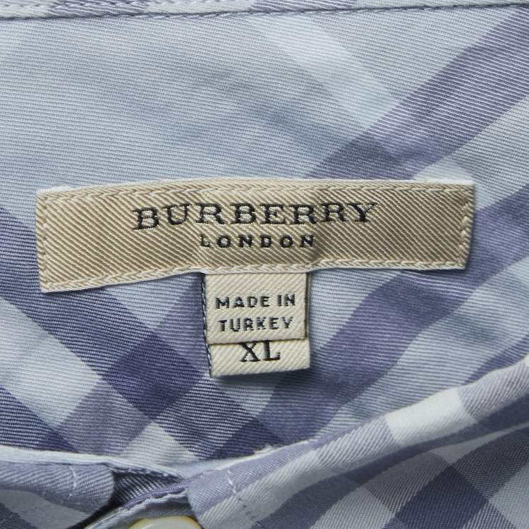 Pre Owned Burberry Blue Plaid Cotton Button Down Full Sleeve Shirt XL