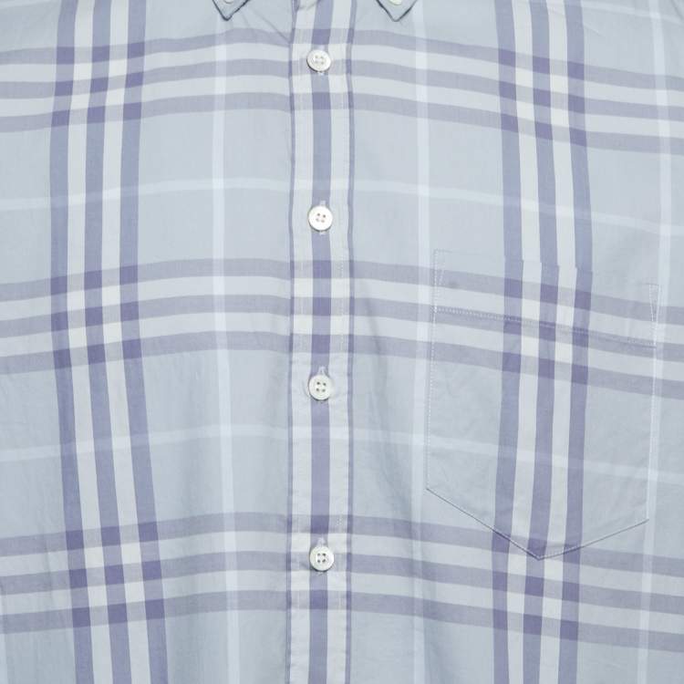 Pre Owned Burberry Blue Plaid Cotton Button Down Full Sleeve Shirt XL