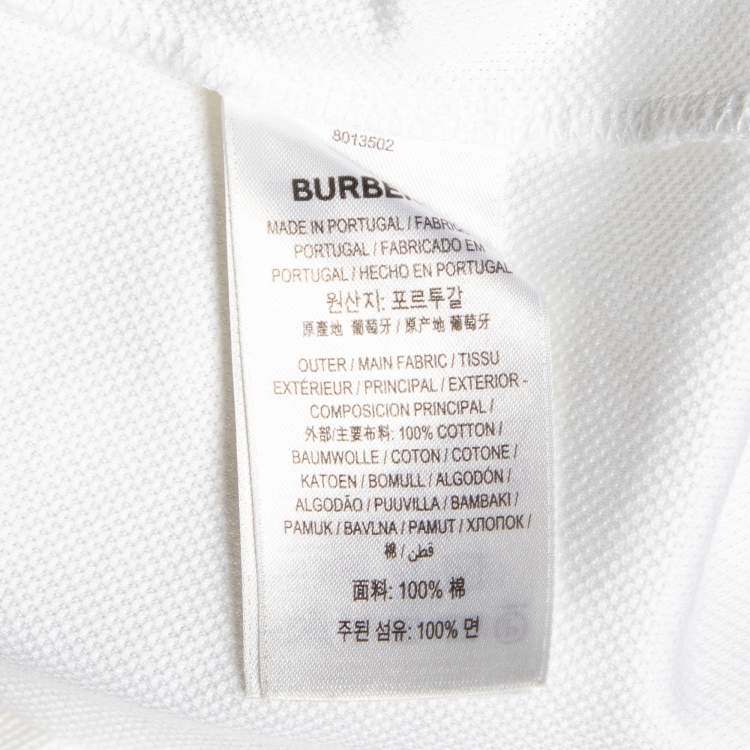 Pre Owned Burberry White Cotton Pique Contrast Logo Collar Detail Polo T-Shirt M