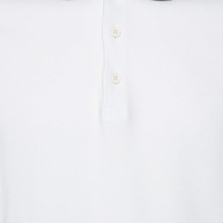 Pre Owned Burberry White Cotton Pique Contrast Logo Collar Detail Polo T-Shirt M