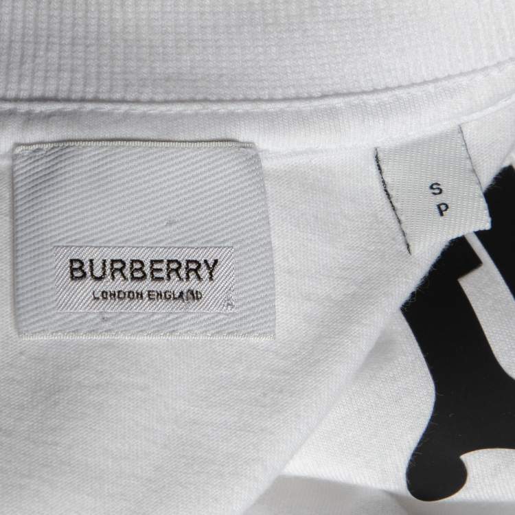 Pre Owned Burberry White Logo Printed Cotton Knit Crewneck T-Shirt S