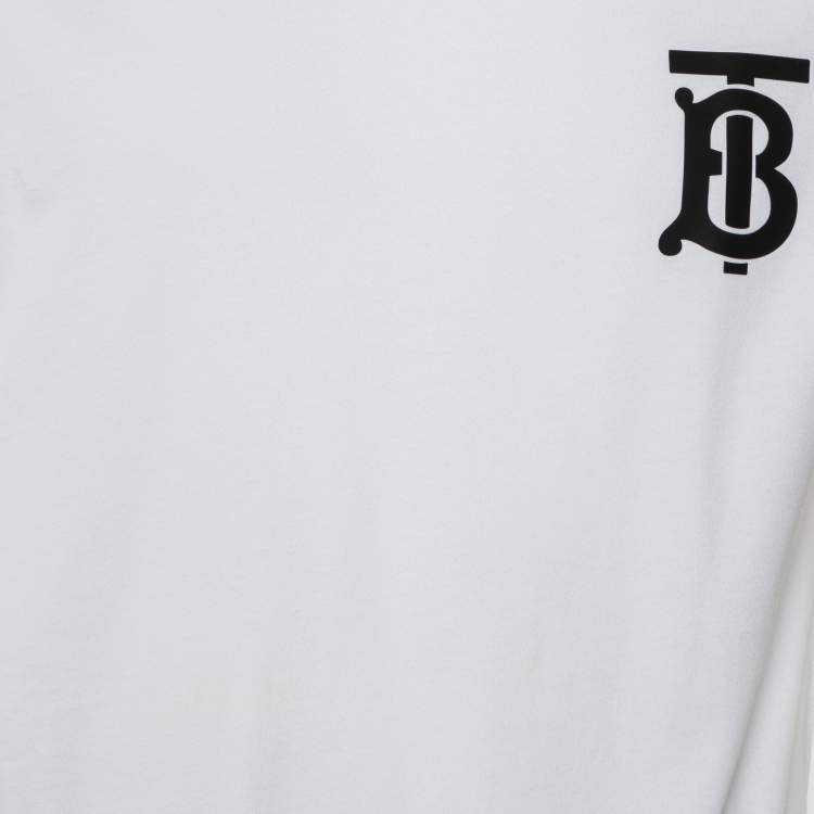 Pre Owned Burberry White Logo Printed Cotton Knit Crewneck T-Shirt S
