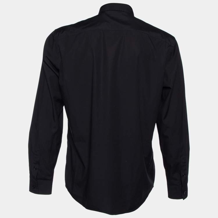 Pre Owned Burberry Black Logo Pocket Detail Cotton Button Front Shirt L
