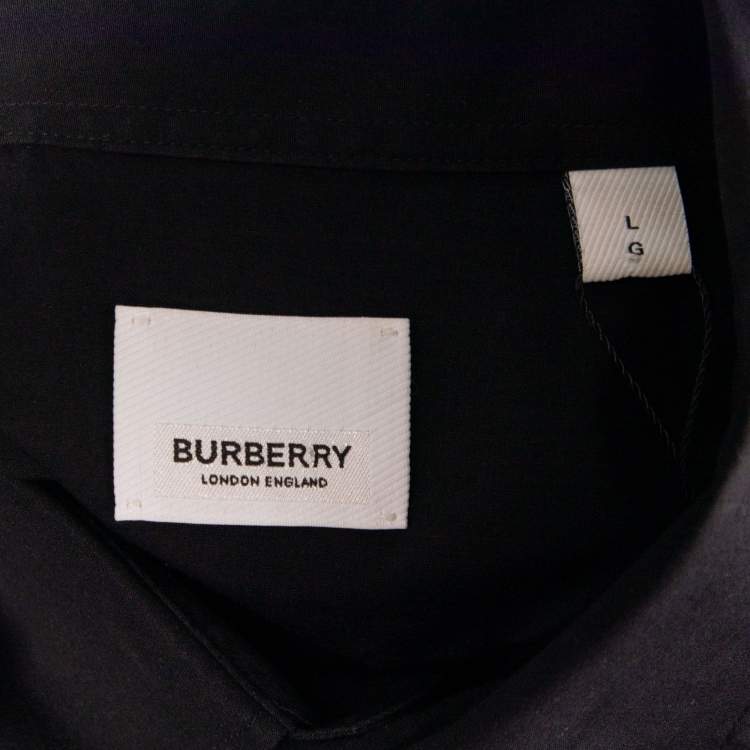 Pre Owned Burberry Black Logo Pocket Detail Cotton Button Front Shirt L