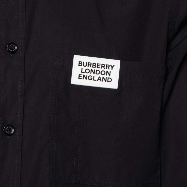 Pre Owned Burberry Black Logo Pocket Detail Cotton Button Front Shirt L