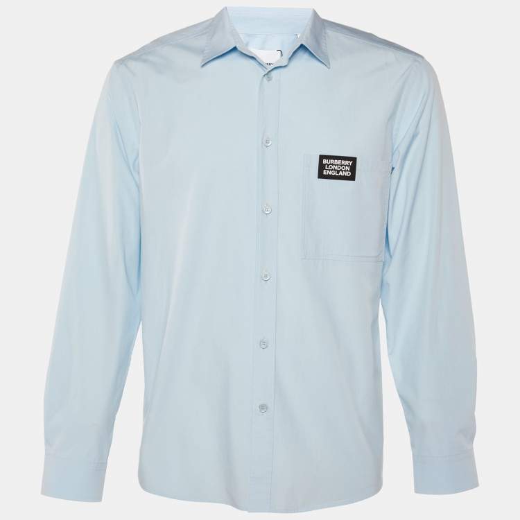Burberry Stretch Cotton Poplin Shirt Sky Blue