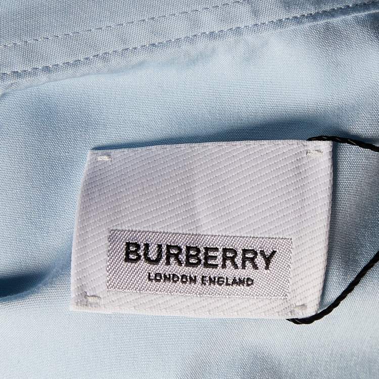 Pre Owned Burberry Blue Logo Pocket Detail Cotton Button Front Shirt L