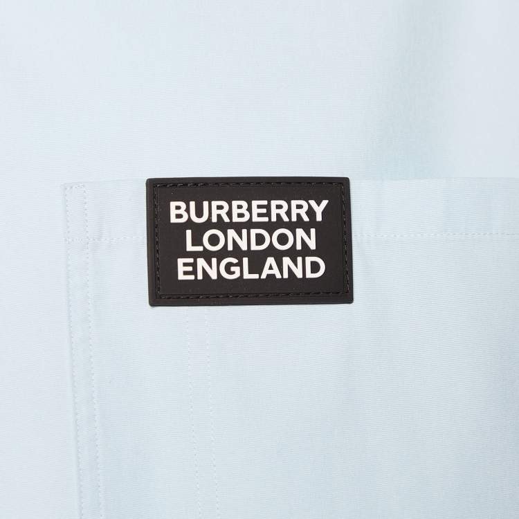 Pre Owned Burberry Blue Logo Pocket Detail Cotton Button Front Shirt L