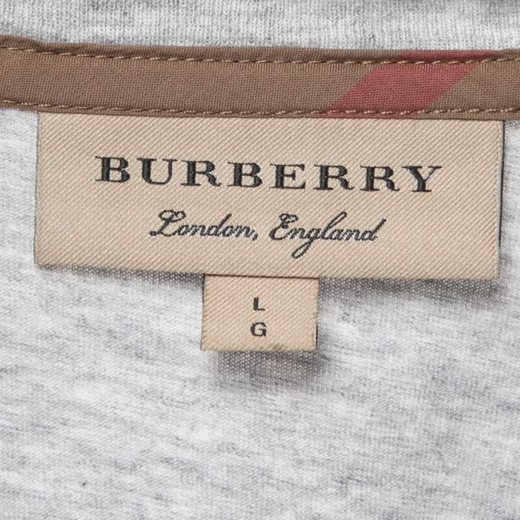 Pre Owned Burberry Grey Logo Embroidered Cotton Half Sleeve T-Shirt L